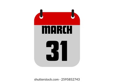 31 March calendar icon text page monthly web design on red, black and white background vector, icon, or illustration with the month of March 31