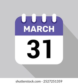31 march calendar icon vector with date background. Vector schedule symbol.