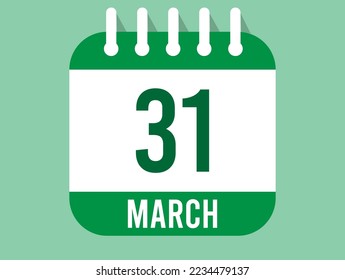 31 March day calendar icon. Calendar page in green color for the days of March. Month design for appointments and anniversaries