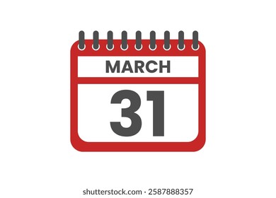 31 March month single day vector, illustration, calendar with red, black and white color background calendar March 31
