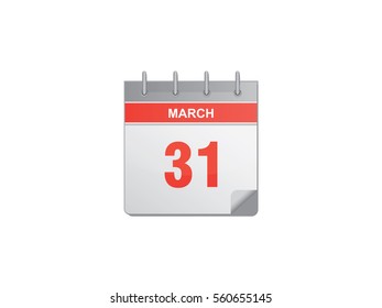 31 March red calendar vector illustration on white background