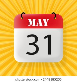 31 May. Calendar 2024. 3d illustration. Pop art style. Vector line icon for Business and Advertising