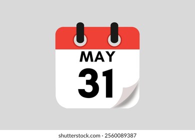 31 May calendar icon text page monthly web design on red, white, black and ash background vector, icon, or illustration with the month of May 31