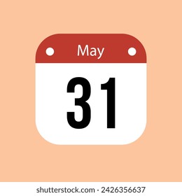 31 de mayo icono de vector calendario. Fecha de mayo roja para los días del mes y la semana sobre un fondo claro