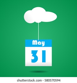31 may calender icon with cloud paper art style
