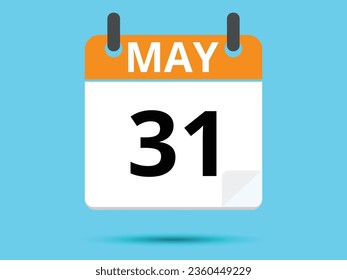 31 May. Flat icon calendar isolated on blue background. Vector illustration.