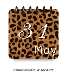 31 May. Leopard print calendar daily icon. White letters. Date day week Sunday, Monday, Tuesday, Wednesday, Thursday, Friday, Saturday.