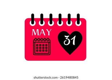31 may month single day vector, illustration, calendar with red, black and white color background calendar icon of may 31