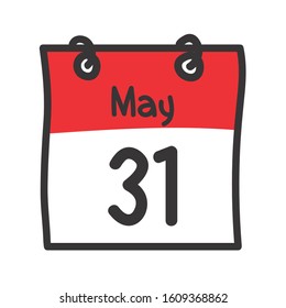 31 May. Vector flat daily calendar icon. Date and time, day, month. Holiday