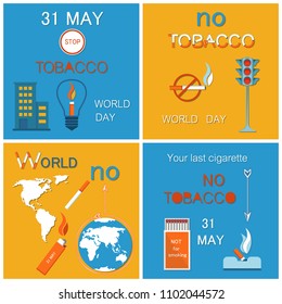 31 may world no tobacco day last cigarette posters set. Banners dedicated to refuse from nicotine usage, stop harmful habit, reduce from addiction concept