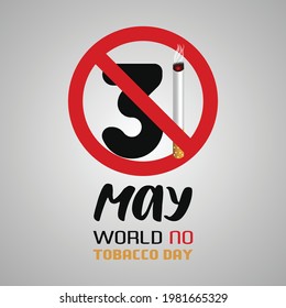 31 May World No Tobacco Day Vector illustration With Cigarette and No Symbol