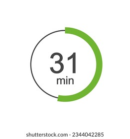 31 min Digital Countdown Timer Vector Icon. 31 min Stopwatch Analog or Digital Timer Illustration.