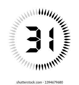 The 31 minutes or seconds, stopwatch vector icon, digital timer. clock and watch, timer.