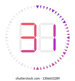 The  31 minutes, stopwatch vector icon, digital timer. Vector digital count down circle board with circle time pie diagram. Watch outline style design, designed for web and app.
