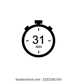 31 minutes vector icon. Time left symbol isolated. Stopwatch black sign Vector EPS 10.