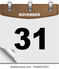 31 November Daily Calendar Icon 3d style. Last day of the year - 3d rendered calendar, Calendar background. 31th November. Monthly calendar icons Set different color and copy space