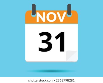 31. November. Flacher Icon-Kalender einzeln auf blauem Hintergrund. Vektorgrafik.