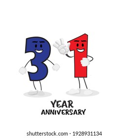 31 NUMBER CUTE YEAR ANNIVERSARY CELEBRATION DESIGN VECTOR TEMPLATE ILLUSTRATION