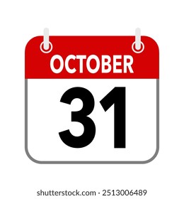 31 October, calendar date icon on white background.