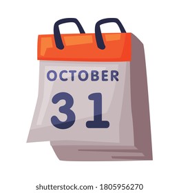 31 October Calendar, Happy Halloween Cartoon Style Vector Illustration on White Background