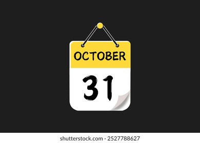 31 October calendar icon text page monthly web design on yellow, black, and white background vector, icon, or illustration with the month of October 31