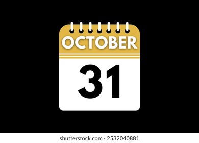 31 October calendar icon text page monthly web design on golden, black, and white background vector, icon, or illustration with the month of October 31