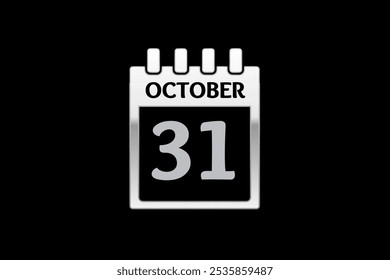 31 October calendar icon text page monthly web design on silver and black background vector, icon, or illustration with the month of October 31 