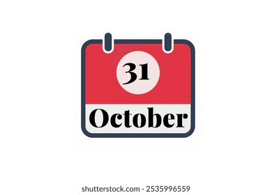 31 October calendar icon text page monthly web design on red, black and white background vector, icon, or illustration with the month of October 31