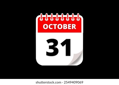 31 October calendar icon text page monthly web design on red, white and black background vector, icon, or illustration with the month of October 31