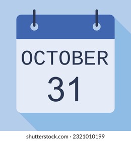 31 October Calendar, Vector Calendar.