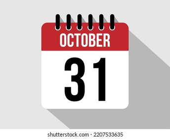 31 October calendar vector icon. Red october date for the days of the month