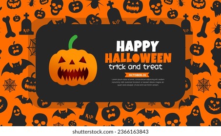 31 October happy Halloween pattern background design with pumpkins. use to background, banner, placard, party invitation card, book cover and poster design template.