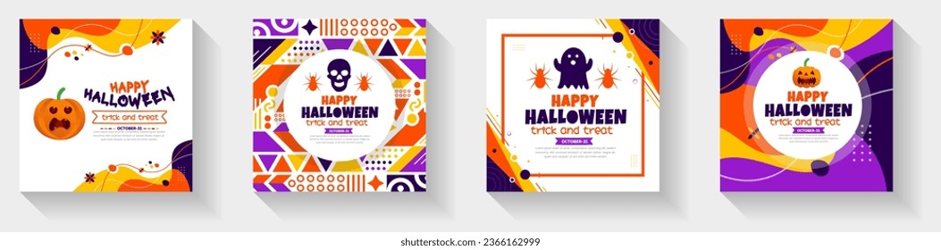 31 October happy Halloween social media post banner design template set with pumpkins and boo. use to background, banner, placard, party invitation card, book cover and poster design.