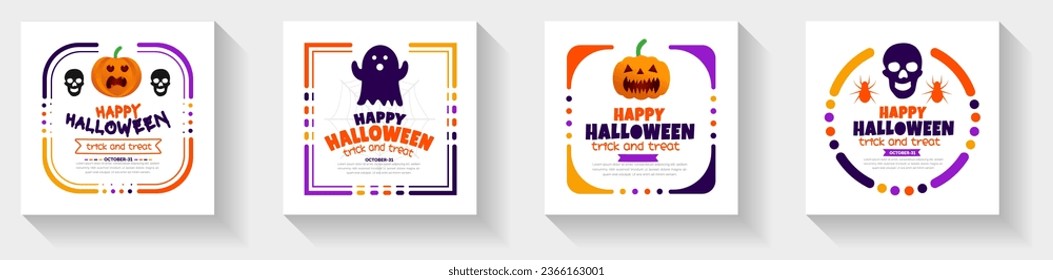 31 October happy Halloween social media post banner design template set with pumpkins and boo. use to background, banner, placard, party invitation card, book cover and poster design.