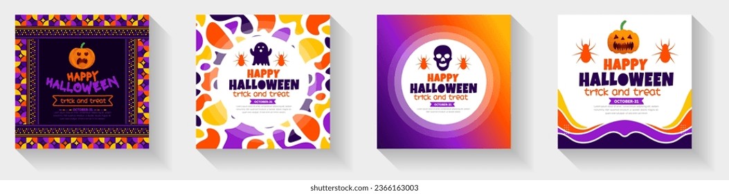 31 October happy Halloween social media post banner design template set with pumpkins and boo. use to background, banner, placard, party invitation card, book cover and poster design.