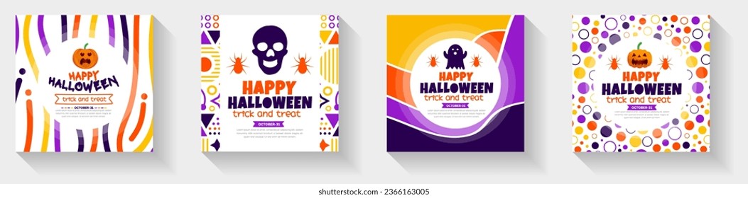 31 October happy Halloween social media post banner design template set with pumpkins and boo. use to background, banner, placard, party invitation card, book cover and poster design.