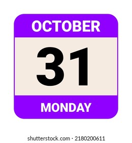 31 October, Monday. Date template. Useful design for calendar or event promotion. Vector illustration EPS 10 File