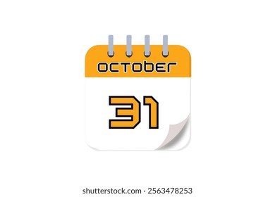 31 October month single day vector, illustration, calendar with yellow, black and white color background calendar October 31