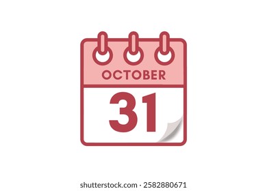 31 October month single day vector, illustration, calendar with maroon, rose and white color background calendar October 31