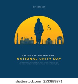 31 de octubre - Tarjeta postal y de felicitación del Día de la Unidad Nacional. Estatua de la Unidad de Sardar Vallabhbhai Patel Jayanti Ilustración vectorial