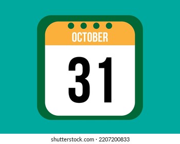 31 October orange calendar vector. October date with square on light background.