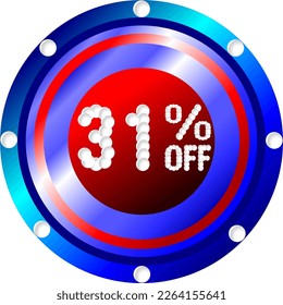 31% off. Banner for promotions and offers, vector illustration red white and blue colors, illustrative for commerce, buying and selling, awesome vector, best illustration. God is good!