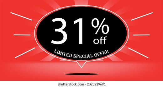 31% off black balloon and red, for limited special offer, red banner for special offers of promotions