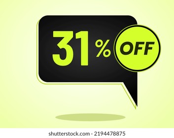 31% off limited special offer. Banner with 31 percent off in black and yellow green neon circular balloon