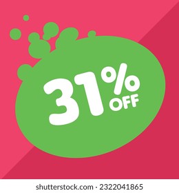 31% off per cent, percentage number in a colored circle, promotion, big sale, colorful background