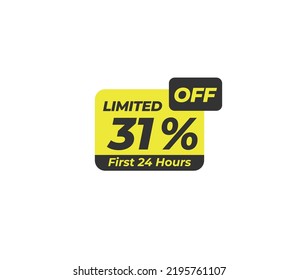 31% off price tag discount product banner label vector art illustration. Isolated on White Background in yellow color