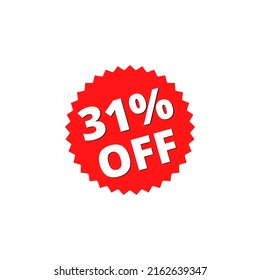 31% off with red sticker design. online discount template	