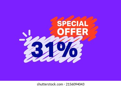 31% OFF Sale Discount banner shape template. Super Sale 31 percent Special offer badge end of the season sale coupon bubble icon. Modern concept design. Discount offer price tag vector illustration.