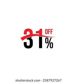 
31% off sale discount template design .31% off discount badge icon logo. Discount sale off tag 31 percent sign on white background. Vector and illustration.