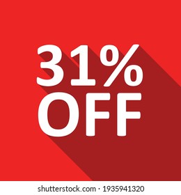 31% off white text on a red background